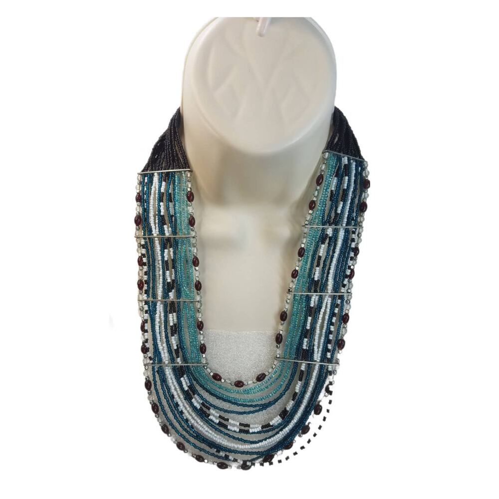 Egyptian Style Seed Bead Multi-strand Bib Necklace Adjustable 24"